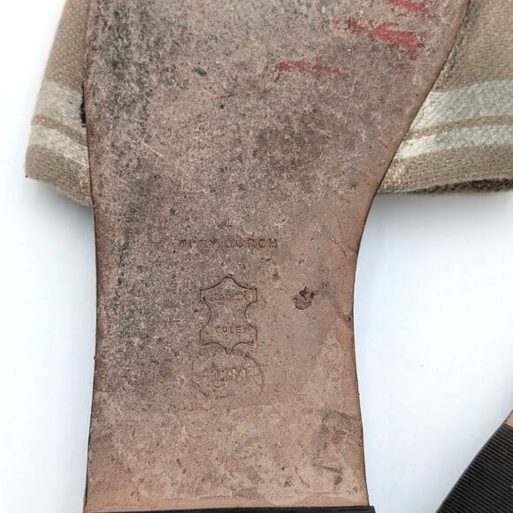 Tory Burch Double T Jacquard Slide Sandals Cammello/ash White Size US11M EU42 - Picture 11 of 12